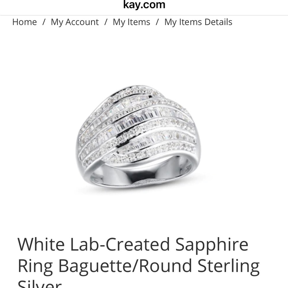 White Lab-Created Sapphire Ring Baguette/Round Sterling Silver by Kay’s Jewelers - Picture 4 of 5